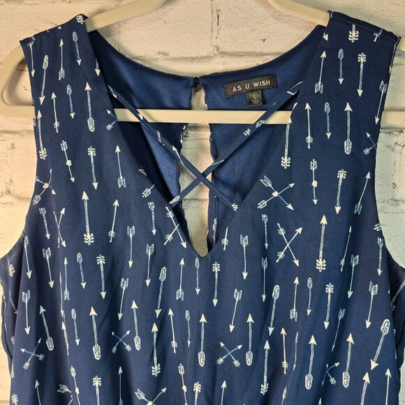 AS U WISH WOMENS SHORT ROMPER NAVY WITH WHITE ARROWS SIZE LARGE EUC - Picture 6 of 6